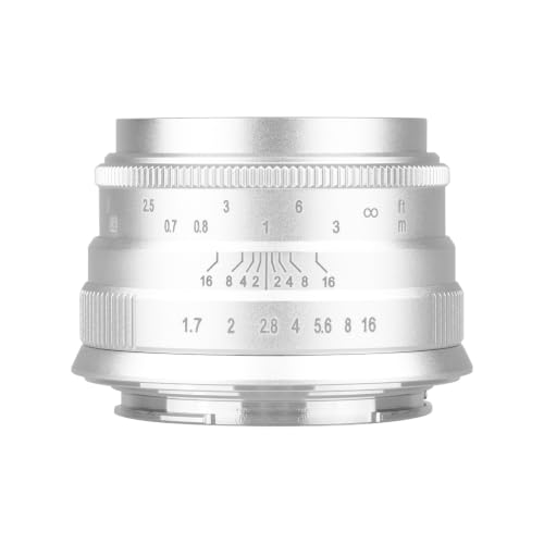 Image of Brightin Star 35mm F1.7 Lens for Canon EOS-M Mount Mirrorless Cameras, APS-C Manual Focus Large Aperture Prime Humanistic Lens Fit for M6, M50, M5, M3, M200, M10, M100, M, M2(Silver)