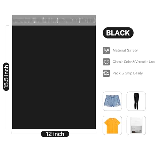 Image of Metronic 1000PC Poly Mailers 12X15.5, Sturdy Shipping Bags for Small Business, Waterproof Mailers Poly Bags, Strong Adhesive Shipping Envelopes for Clothing, Efficient Mailing Envelopes in Black