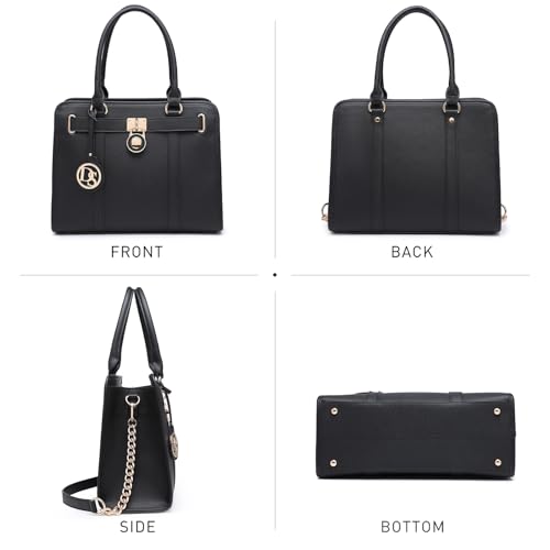 Image of Dasein Women's Designer Satchel Handbag Two Toned Padlock Purse Top Handle Shoulder Bag w /Chain Strap