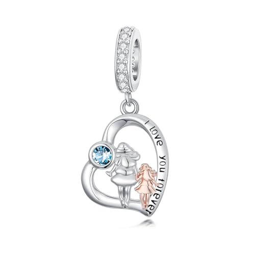 Image of PROESS Father Mother Daughter Charm fit Charms Bracelet Sterling Silver Charms for Bracelets Birthday Valentines Day Gifts for Daughter Mother Lover