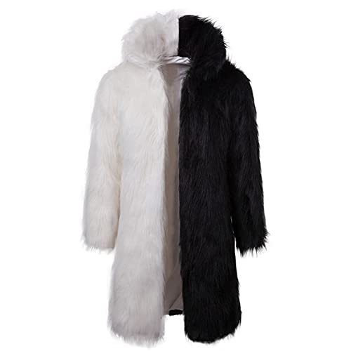 Image of Colf Men's Winter Fluffy Lapel Faux Fur Coat Jacket | Mens Faux Fur Jacket, Winter Long Overcoat, Long Sleeve, Fluffy, Thik Warm