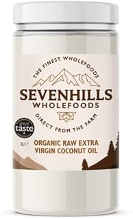 Sevenhills Wholefoods 1L Organic Extra Virgin Raw Coconut Oil (Cold-Pressed), Recyclable Plastic Tub, For Cooking, Baking, Skin Moisturiser, Hair Conditioner