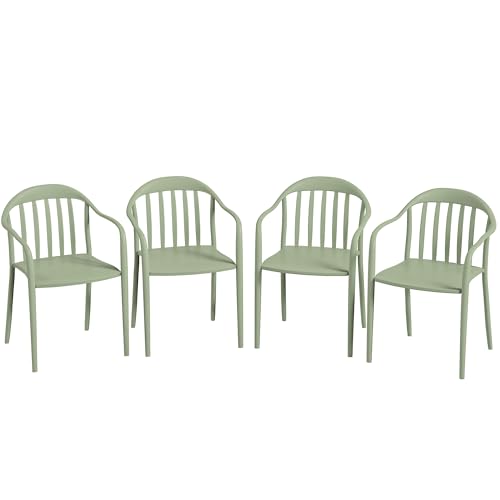 Outsunny Gartenstuhl 4er Set wetterfest Gartenstühle aus Kunststoff Stapelstuhl mit Armlehne Rückenlehne stapelbar Terrassenstuhl bis 120 kg belastbar Gartenmöbel für Hinterhof, Garten, Balkon Grün