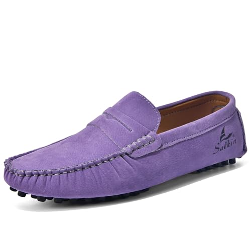 Men's Fashionable Driving Penny Loafers Suede Dress Moccasins Comfortable Casual Flat Boat Shoes