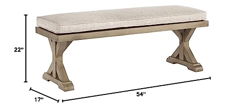 Signature Design By Ashley Beachcroft Patio Farmhouse Outdoor Upholstered Dining Bench, Beige #TOP2