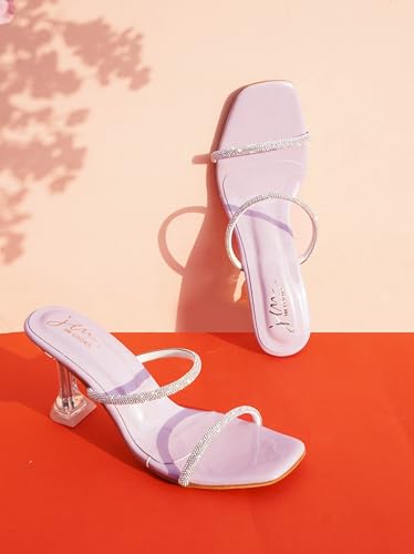 Image of JM LOOKS Women Square Toe Solid Comfortable Sole Kitten Heel Sandals For Womens & Girls