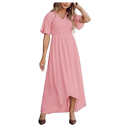 Zattcas Maxi Dresses for Women Summer Smocked Dresses with Sleeve Pink Blush M