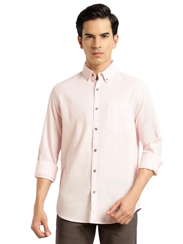 Image of Thomas Scott Men's | Slim Fit | Striped Design | Button-Down Collar | 100% Cotton Casual Shirt for Mens