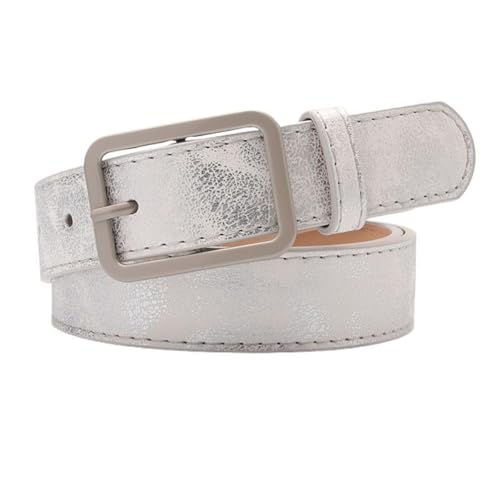 Women's Metal Adjustable Belts Faux Leather Groove Belt Buckle Holographic Summer Fashion Basic Belt