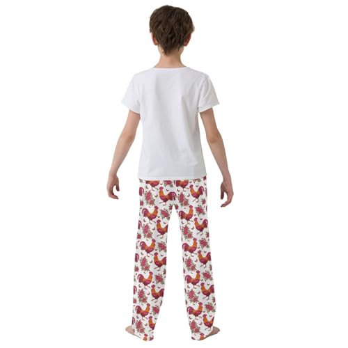 Rooster Butterfly Rose Boys Long Pants Soft Trousers Elastic Waist Kids Lounge Bottoms with Pockets S-XL3