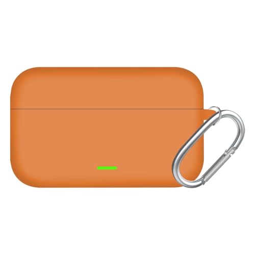 Image of Aniex Silicone Case Cover for realme Buds T500 Pro, Shockproof, Anti-Slip, Dustproof, Scratch Resistant, with Carabiner Hook, Full Body Protection (New Orange)
