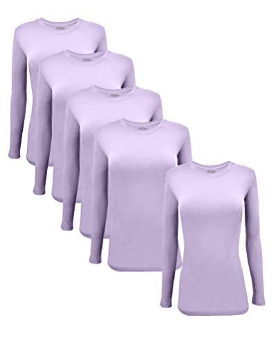 M&M SCRUBS Women's Under Scrub Tee Crew Neck Long Sleeve T-Shirt 5 - Pack (Lavender, Medium)