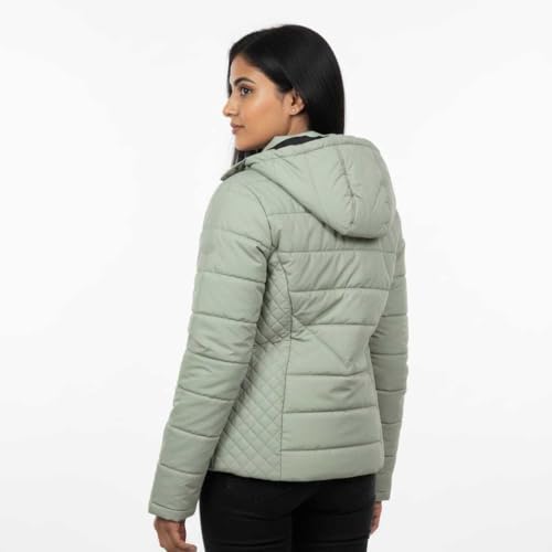 Image of Women's Nylon Puffer Jacket for Winter | Lightweight Warm Quilted Outerwear with Hood | Front Zipper Closure & Secure Pockets | Wind-Resistant Casual Jacket for Women