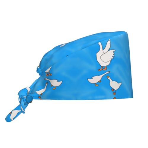 YYHHAOFA Breathable Work Hat White Goose House Printed for Chef, Nursing, Spa, Facial Care, Fitness