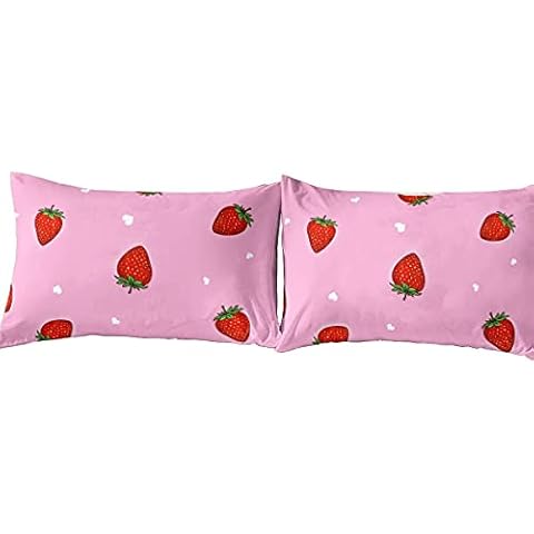 Loussiesd Strawberry Cartoon Pillowcase Set Cover