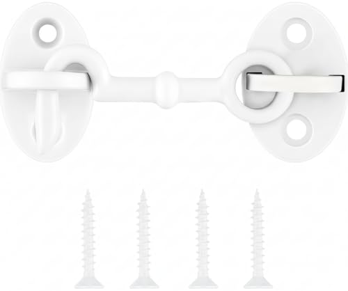 Image of A29 Solid Brass Cabin Hooks - 2.8 inch Hook and Eye Latch in White Powder Coat Finish for Window, Sliding, Shed, Fence, Gate, Cabinet, Bathroom, Closet - Easy Installation, Indoor Outdoor Use