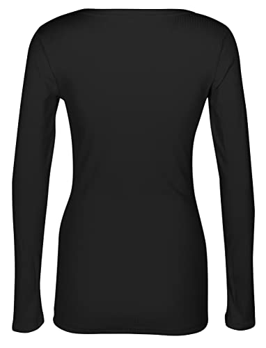 Roselux Women Long Sleeve Scoop Neck Ribbed Fitted Knit Shirt Basic T-Shirts4