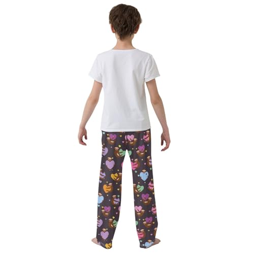 Colorful Sloth Love Boys Long Pants Soft Trousers Elastic Waist Kids Lounge Bottoms with Pockets S-XL3