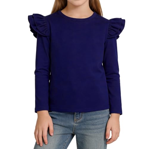 Image of Magic Park 1-14Y Toddler Ruffle T Shirt Girls Solid Color Blouse Kids Girl Short Long Sleeve Tops Casual Tee