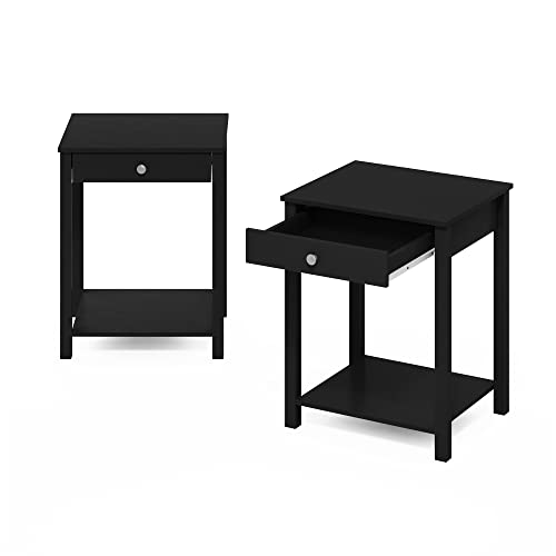 Image of Furinno Classic Side Table with Drawer, 2 Pack, Americano