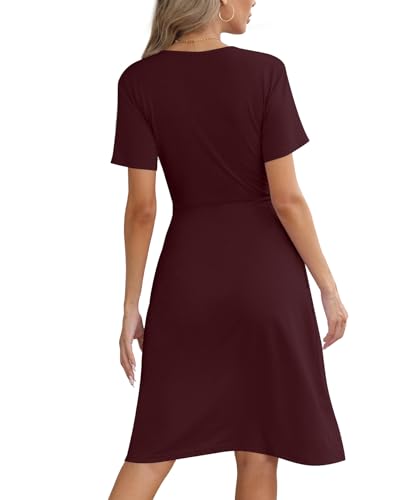 Image of KUOTAI Women's Summer Short Sleeve Casual Dresses Wrap V Neck Beach Outfits Party Flowy Dress with Pockets, Wind Red, XX-Large