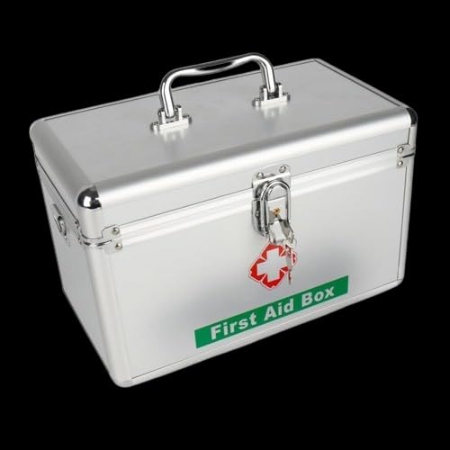 Image of Silver First Aid Box with Aluminium and Steel Protector Corners | Durable Medical Storage Case for Home, Office, and Travel, Heavy-Duty Corner Protectors, Secure Kit Home Workplace.