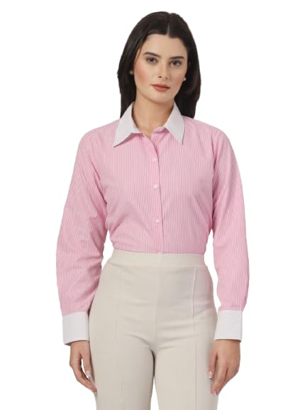 Image of Style Quotient Women Stripe Polycotton Regular Fit Colorblock Formal Shirt