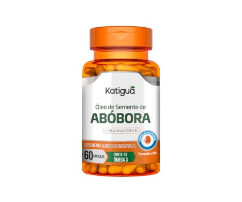 Óleo de Semente de Abóbora, Com Vitaminas E & D3, Sem sabor, Para Homens, Katiguá, 60 Cápsulas de 500mg, Prata