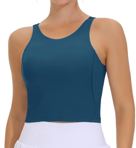 Image of THE GYM PEOPLE Women Sports Bra Sleeveless Padded Running Workout Tank Tops | U-Shaped Beauty Back, High-stretch fabric, Crop design, Sleeveless, Removable pads, Ideal for workout and daily wear