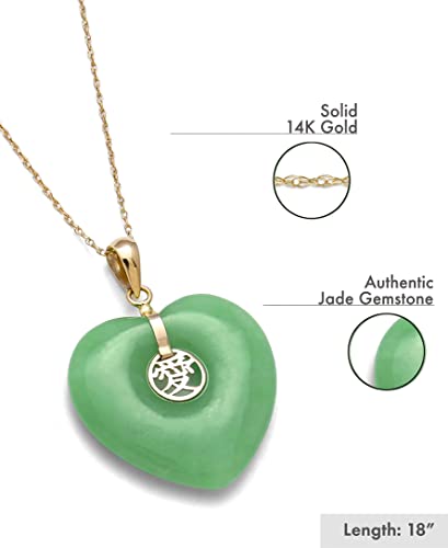 Belacqua Natural Green Jade Love Symbol Heart Charm Pendant Necklace in 14K Yellow Gold, Dianty Jewelry for Women, Gift Box Included2