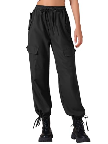 Allegra K Women's Cargo Pants with Pockets Lightweight High Waist Elastic Drawstring Casual Trousers