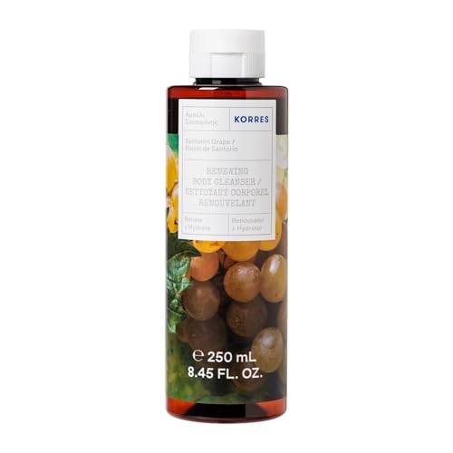 KORRES SANTORINI GRAPE Gel de ducha revitalizante con aloe vera activo, con una deliciosa fragancia afrutada de uva, dermatológicamente testado, vegano, sin siliconas ni parabenos, 250 ml