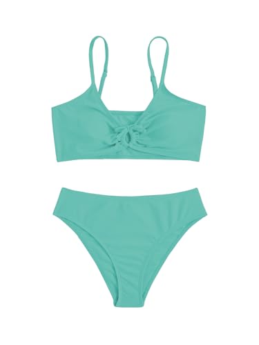 Image of COZYEASE Girls' 2 Piece Ditsy Floral Print Knot Front Ruched Triangle Bikini Swimsuit