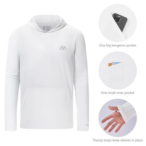 Image of Men's UPF 50+ Hoodie Shirt Long Sleeve Permanent UV Sun Protection Vented Tee Performance for Outdoor Hiking Fishing