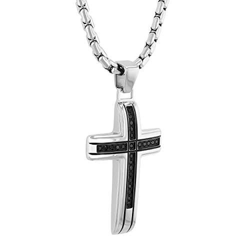 Men’s 0.25 CTW Black Diamond Cross Pendant Necklace in Stainless Steel with 24 Inch Rolo Chain, Modern Jewelry Gift for Him4