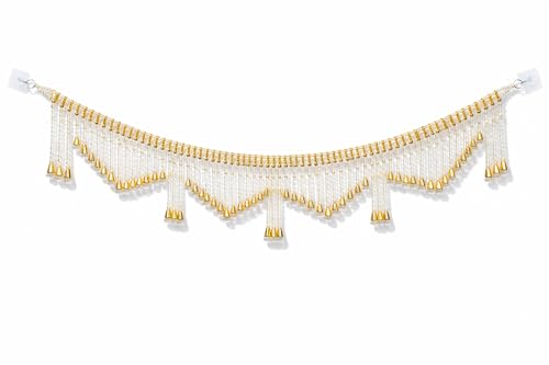 Image of Elegant Pearl Beads Toran for Door | Golden Bell Bandarwal | 3 Feet Length | Lightweight Traditional Door Hanging for Diwali, Pooja, Wedding & Griha Pravesh