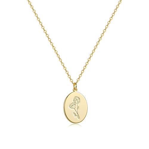 S.J JEWELRY 14K Gold Plated Guardian Flower Necklace Disc Coin Pendant Personalized necklace for Women 12 Months Constellation Birthday Lucky Flower Necklace