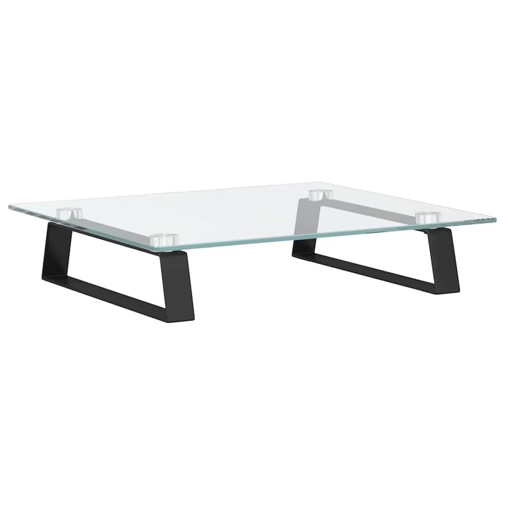 Supporto per monitor nero, 40 x 35 x 8 cm, in vetro temperato e metallo, organizer da scrivania, rialzo monitor, altezza dello schermo per PC, laptop, stampante computer