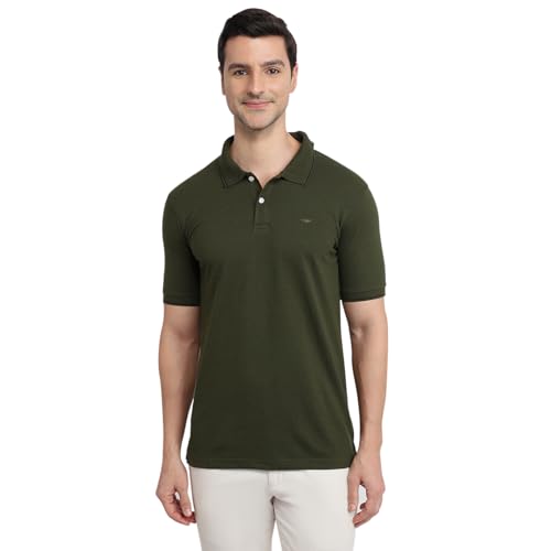 Image of Park Avenue Men Slim Fit Solid Pattern Cotton Polyester Blend Half Sleeve Polo Neck Casual T-Shirt