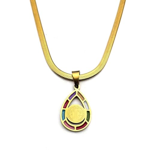 Collier Saint-Benoît en émail coloré avec chaîne serpent dorée pour homme et femme