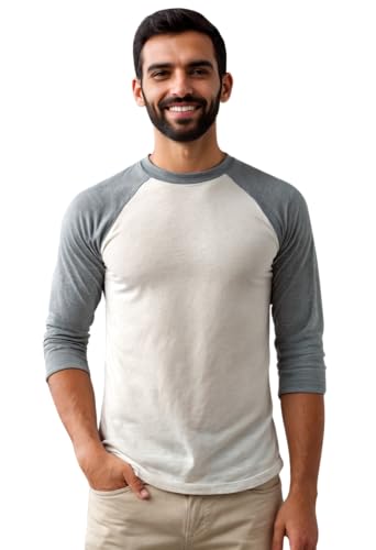AIRDYNAM Mens Baseball T-Shirts 3/4 Sleeve Crew Neck Casual Soft Vintage Workout Athletic Classic Fitted Tee Shirt Oatmeal/Heather Gray M