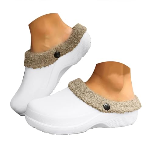 Winter Fuzzy Slippers for Women Men Fleece Lined Clogs Memory Foam Warm Plush Slippers Waterproof Platform Mules Shoes Indoor and Outdoor Classic Arch Support Garden Slides Cozy Shoes - Main Image