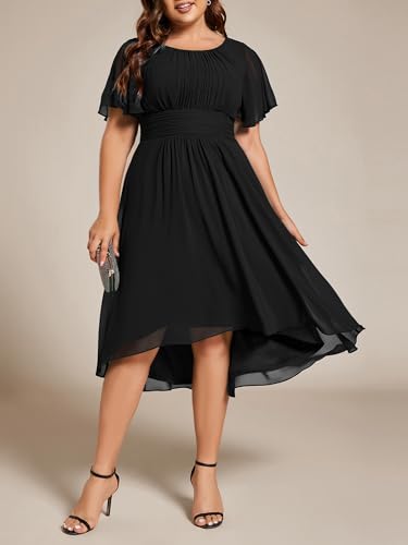 Image of Ever-Pretty Women's Plus Size Formal Wedding Guest Dresses for Curvy Women A Line Chiffon Midi High Low Cocktail Dress