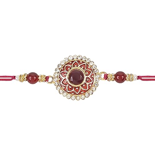 Image of I Jewels Pearl & Meenakari Designer Bhaiya Rakhi With Roli Chawal for Brother /Bro /Men with Rakshabandhan Card