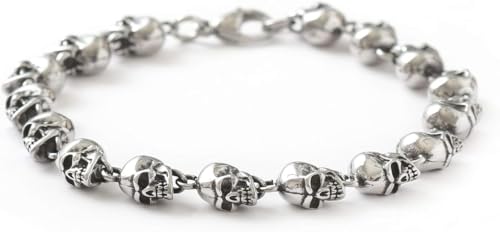 Hanary Pulsera de acero inoxidable con cuentas de calavera para