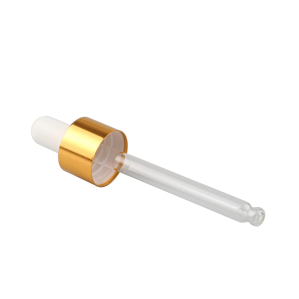 24 Stück 50ml Chrom Gold Pipettenflasche mit Gold Pipettenring,Glasflasche Tropfpipetten für Aromatherapie ätherische Öle Dosierung und Lagerung + 4x Trichter