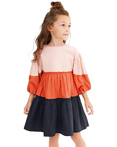 Kissourbaby Toddler Girl Dress Long Sleeve Autumn Winter Cotton For Kids（Three-Coloured Patchwork-5T） #TOP25