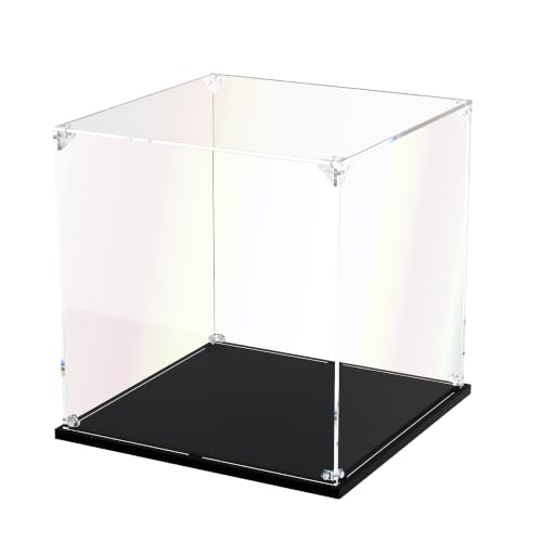 DOFOPO Acryl Vitrine 25 x 25 x 25 cm, Staubschutz, schwarzer Sockel