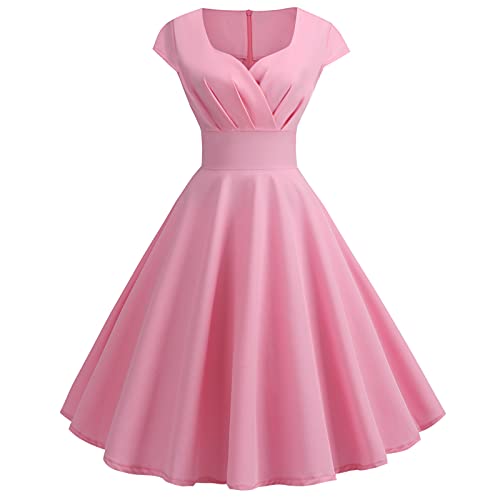 BATKKM Womens Dresses Spring,Elegant Solid Color Ruffled Puff Dress Temperament Sleeveless Summer Long Prom Dress Elegant Dresses for Women Party Dress for Women Sexy Club(B-Pink,Small)