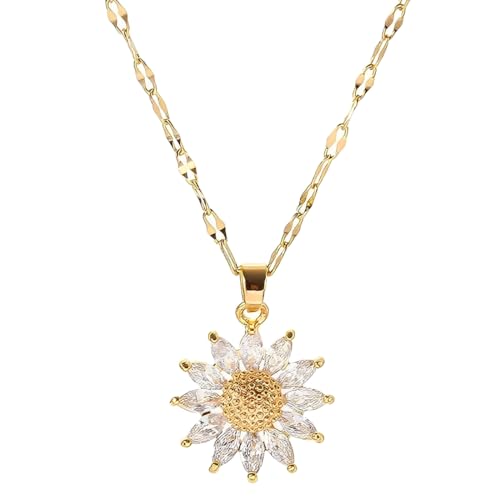 KEMUZ Sunflower Collar Dorado Mujer,Collar Apilable Chapado Oro 14 Quilates Con Colgante Sunflower, Collar Sun Ajustable, Cadena De Oro Resistente Al Agua, Para Mujeres Regalo | Plata De Ley 925